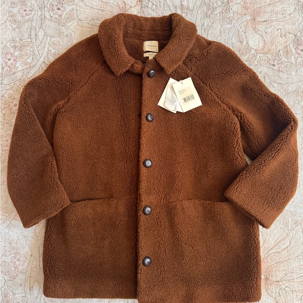 Sezane Isae Chestnut Brown Teddy Jacket - 44 - Picture 1 of 5